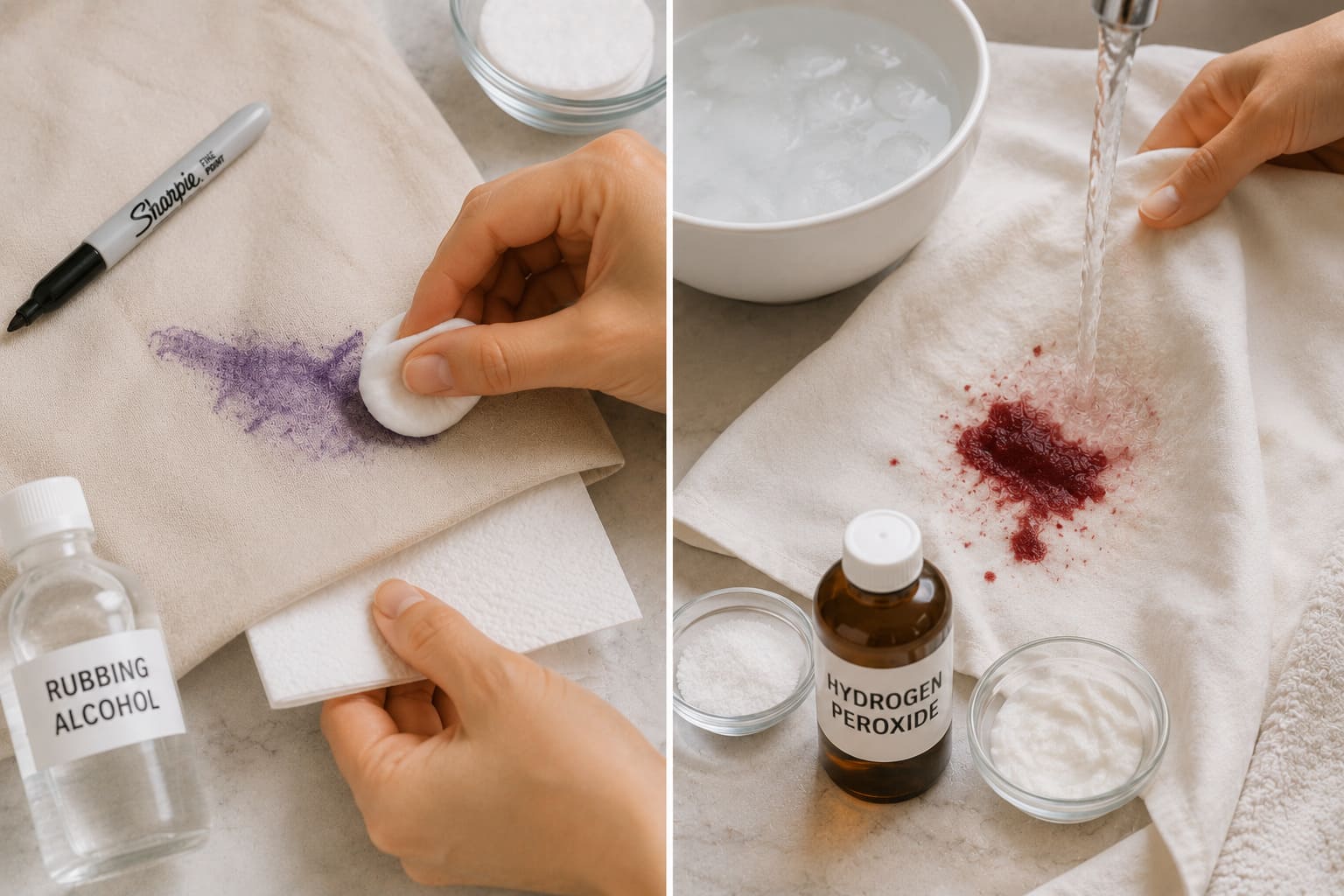 Removing Sharpie ink and blood stains from fabric using safe cleaning methods